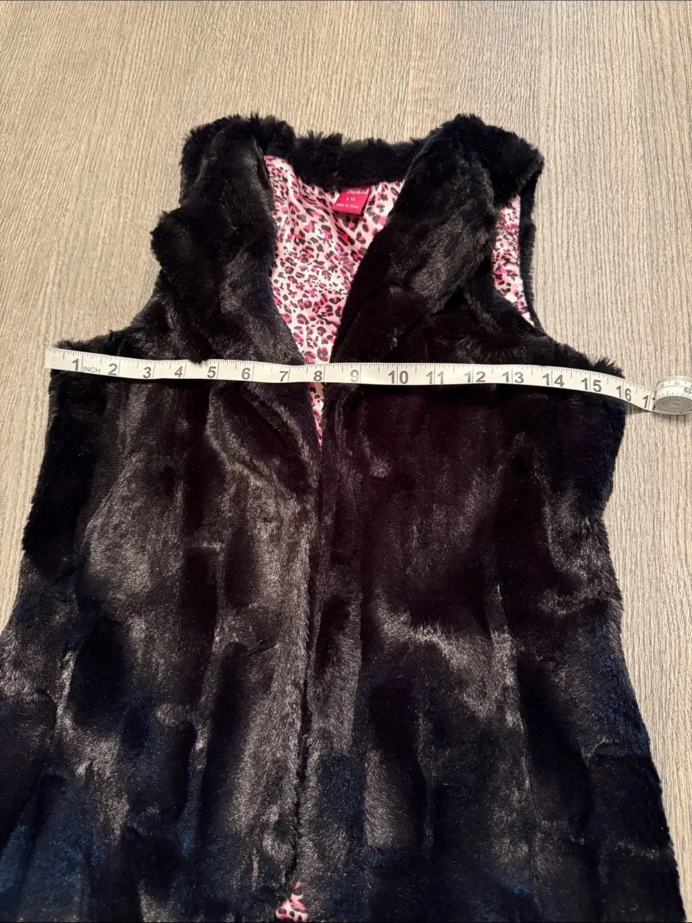 Girls' Black Faux Fur Vest with Pink Leopard Lining